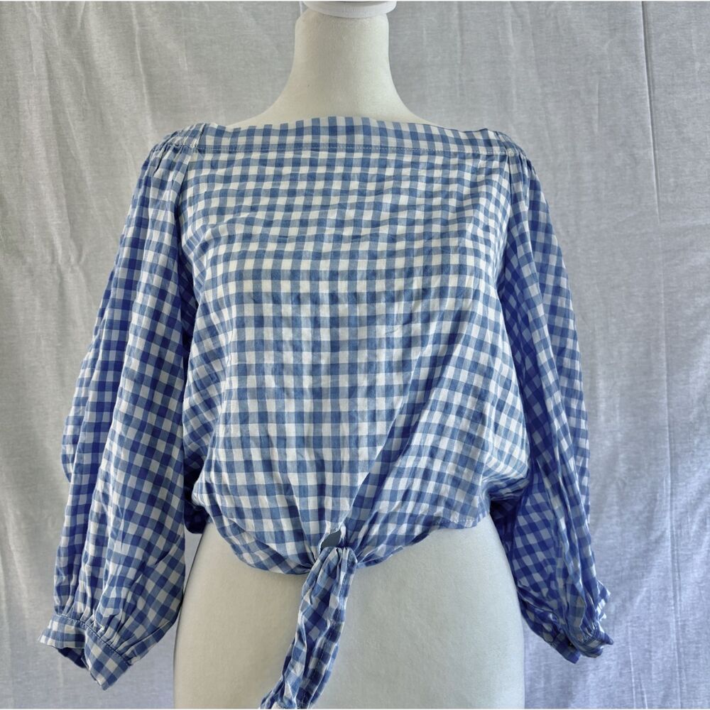 Forever 21 Blue White Gingham Tie Front Top L NWT Cottagecore